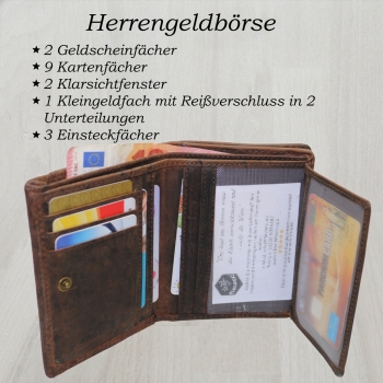 flevado Geldbörse Unisex Damen Herren Echt Leder RFID Schutz Dunkelbraun